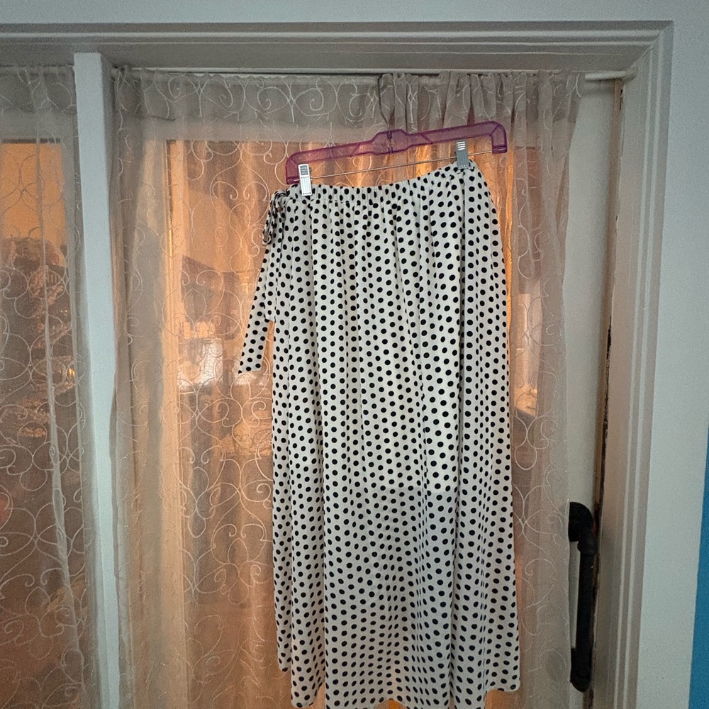 Bobeau Black and White Polka Dot Maxi Skirt
